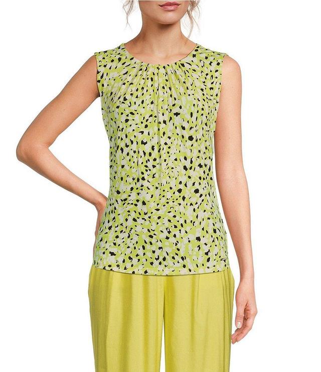 Calvin Klein Printed Crew Neckline Sleeveless Pleat Front Blouse Product Image