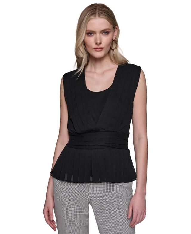 Karl Lagerfeld Womens Pleated Peplum Sleeveless Top Product Image