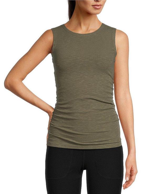 Kinesis Sleeveless Rib Gathered Side Seam Tank Top Product Image