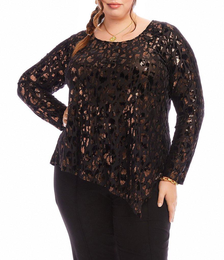 Karen Kane Plus Size Stretch Velvet Burnout Asymmetrical Hemline Top Product Image