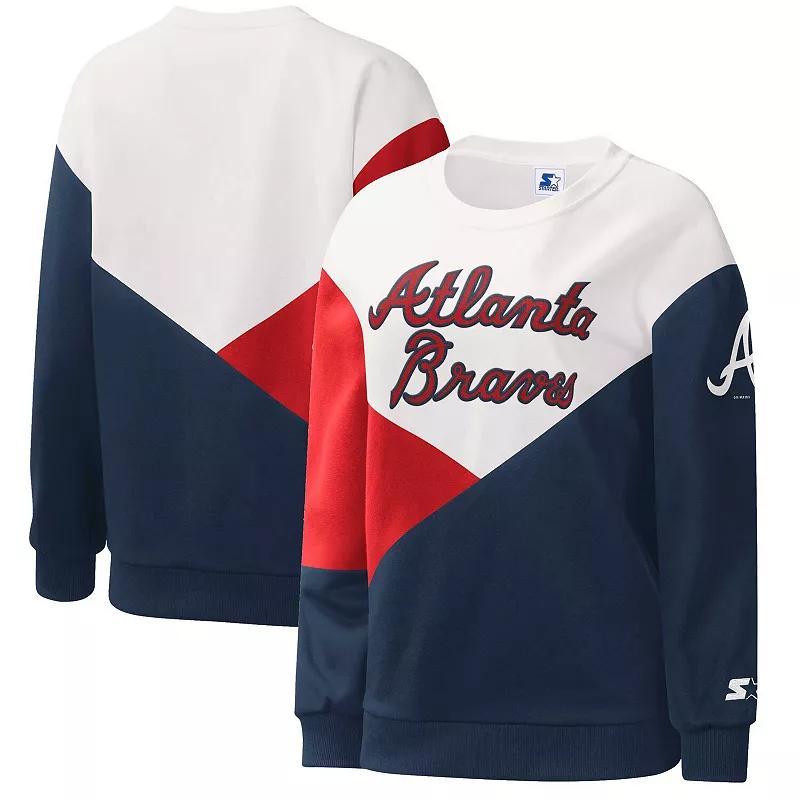 Womens Starter /Navy Atlanta Braves Shutout Pullover Sweatshirt Product Image