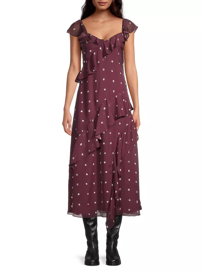 Paint Dot Silk Chiffon Midi-Dress Product Image