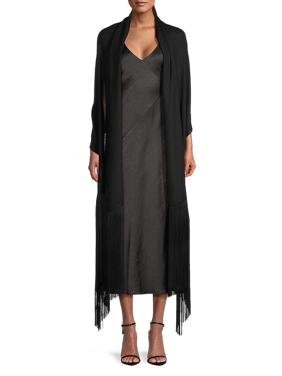 Womens Diamond-Weave Cashmere Tassel Stole Product Image