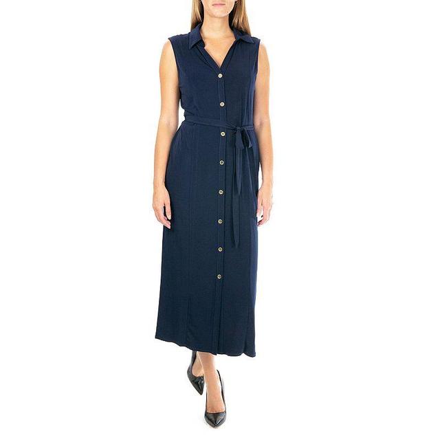 Womens Nina Leonard Maxi Shirtdress Blue Product Image