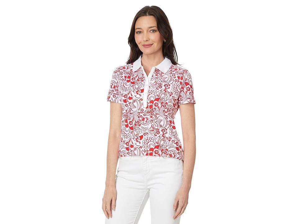 Tommy Hilfiger Short Sleeve Floral Polo (Scarlet Multi) Women's Clothing Product Image