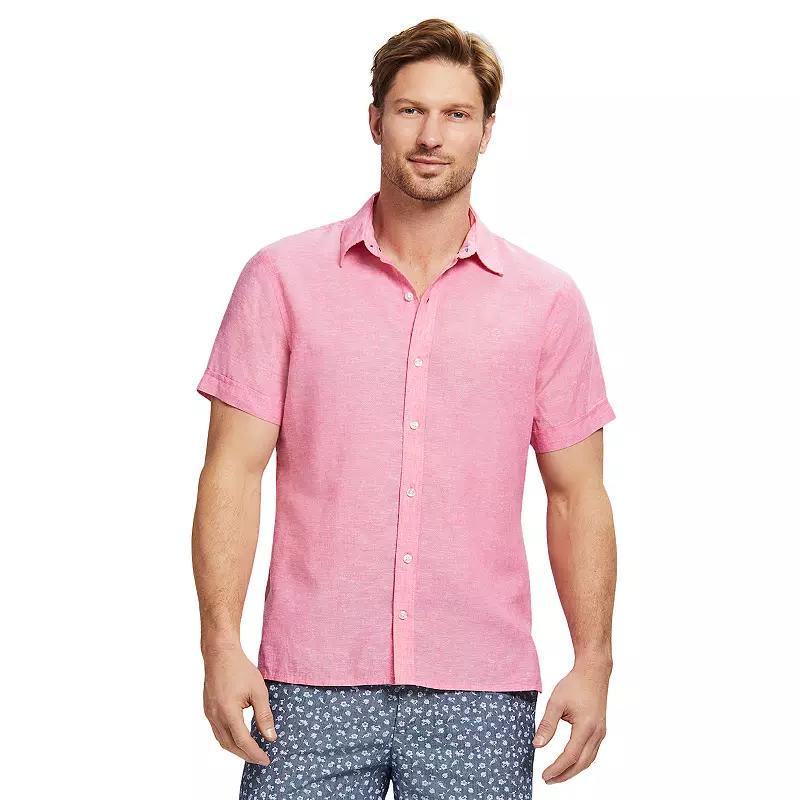 Mens IZOD Linen Blend Short Sleeve Button Front Shirt Product Image