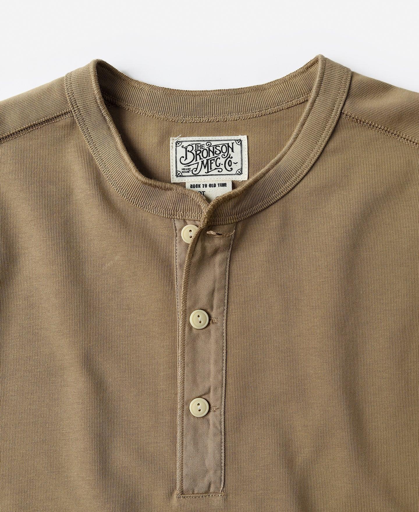 Vintage Long Sleeve Henley Shirt - Khaki Product Image