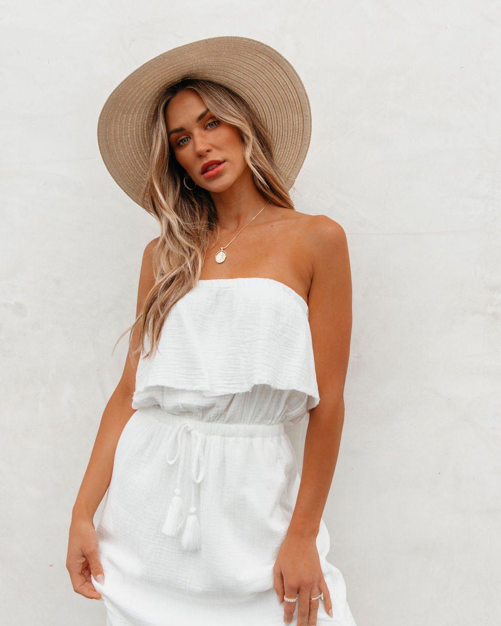 White Strapless Ruffled Maxi Dress - FINAL SALE Product Image