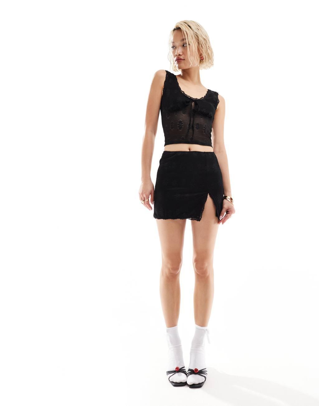 Bailey Rose mini skirt in 90s black lace - part of a set Product Image