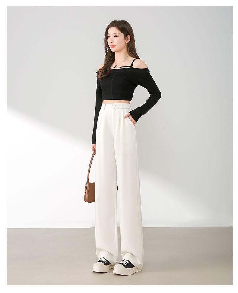 High Waist Plain Slacks (Various Designs) Product Image