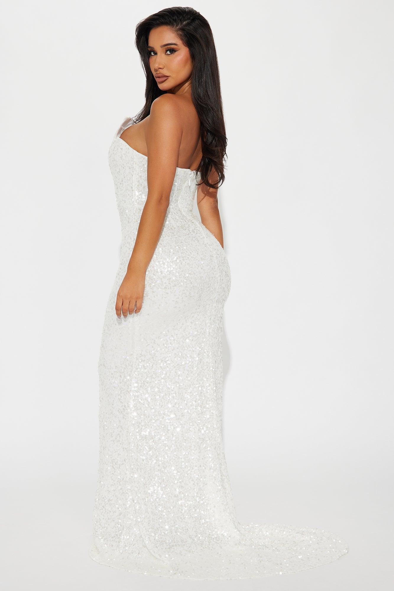 Bring The Drama Sequin Gown - White Product Image