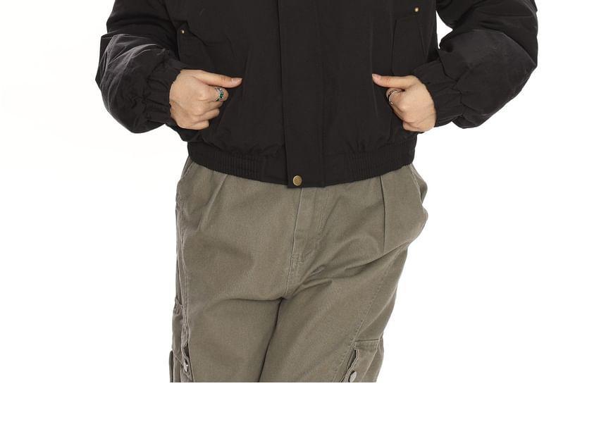 Stand Collar Applique Fleece-Lined Zip Jacket Product Image