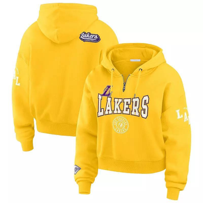 Womens WEAR by Erin Andrews Los Angeles Lakers Cropped Quarter-Zip Pullover Hoodie product image