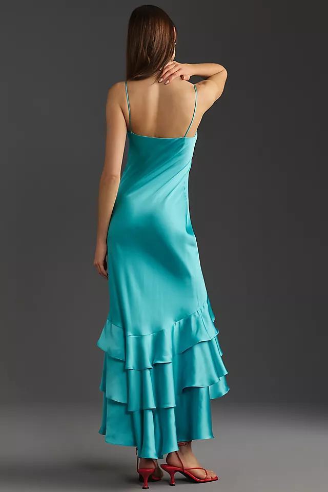 ML Monique Lhuillier Lenora Satin Ruffle Maxi Dress Product Image