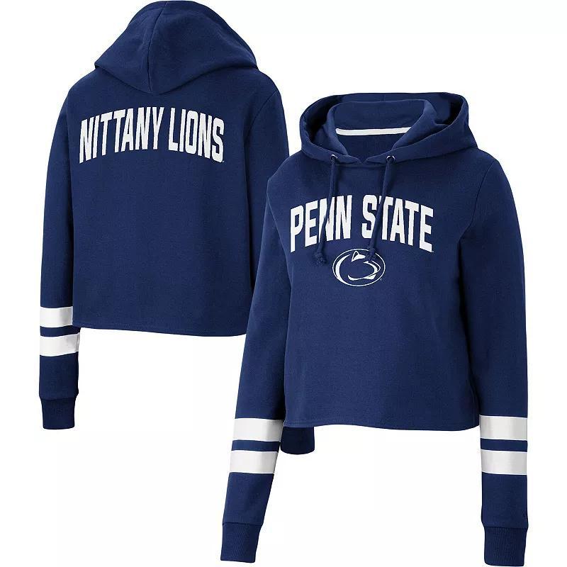 Womens Colosseum Navy Penn State Nittany Lions Throwback Stripe Cropped Pullover Hoodie Product Image