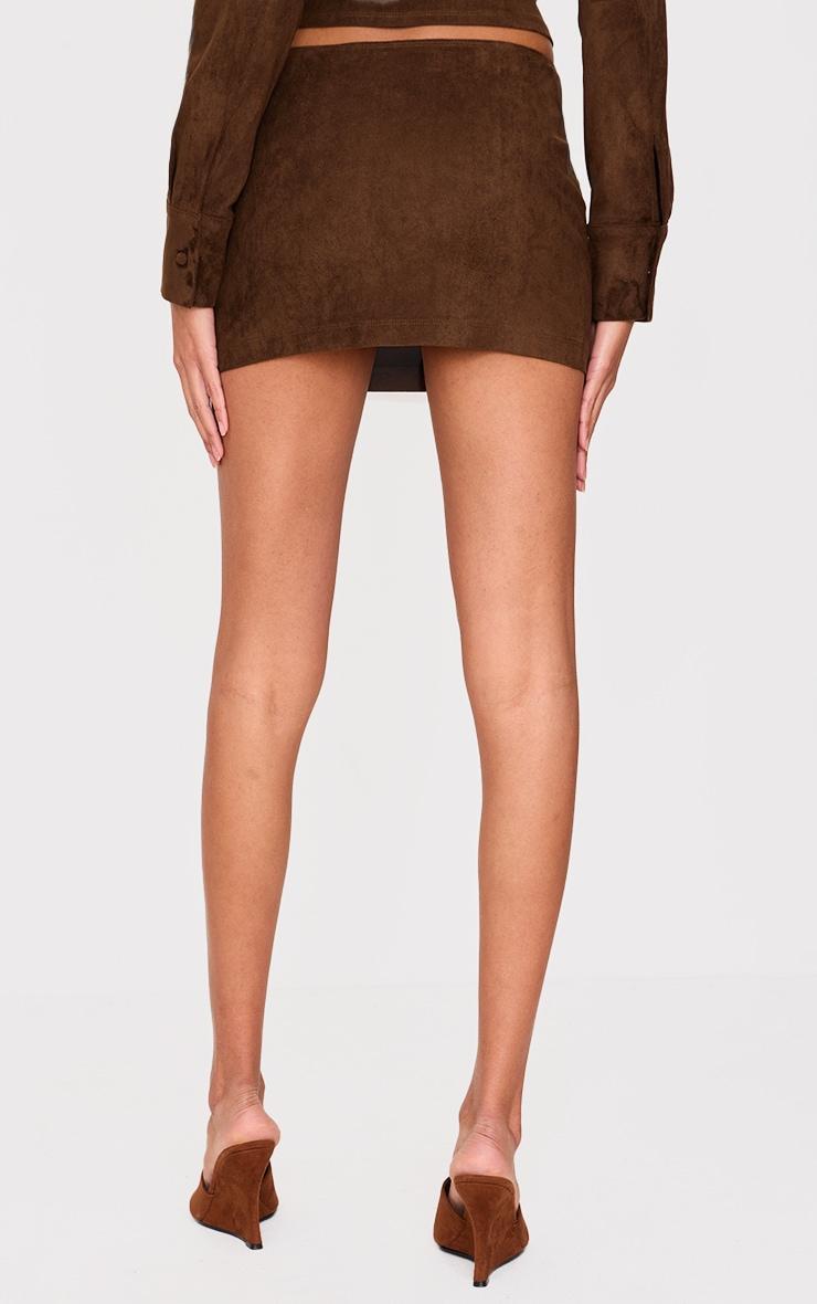 Chocolate Distressed Faux Suede Low Rise Micro Mini Skirt Product Image