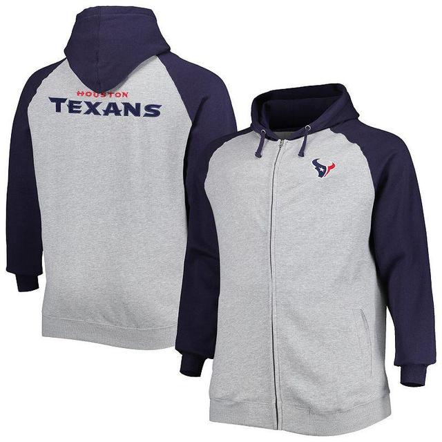 Mens Heather Gray Houston Texans Big & Tall Fleece Raglan Full-Zip Hoodie Jacket Product Image