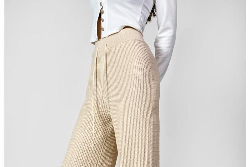 High Rise Plain Ribbed Wide Leg Pants Product Image