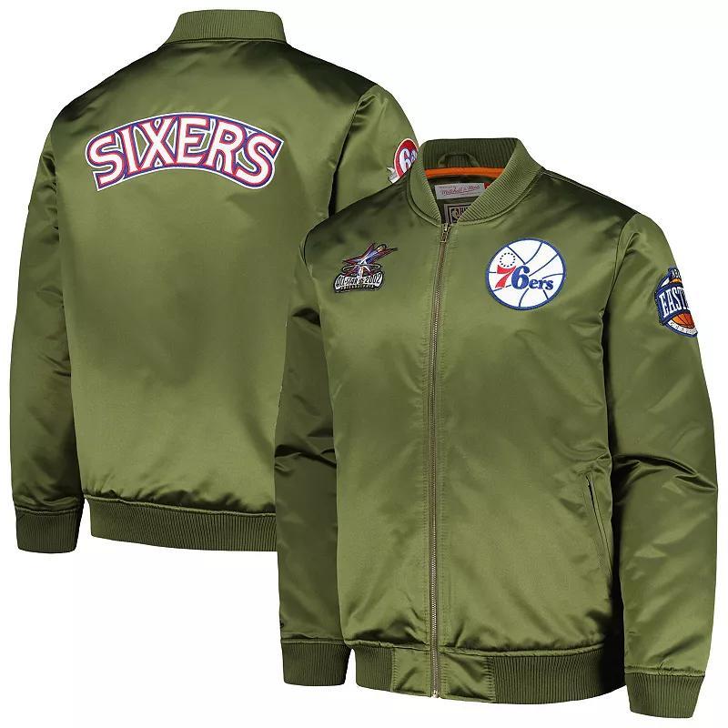 Mens Mitchell & Ness Olive Philadelphia 76ers Hardwood Classics Retro Satin Full-Zip Jacket Product Image