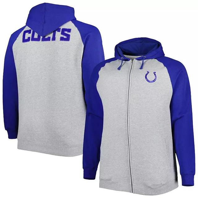 Mens Heather Gray Indianapolis Colts Big & Tall Fleece Raglan Full-Zip Hoodie Jacket Product Image