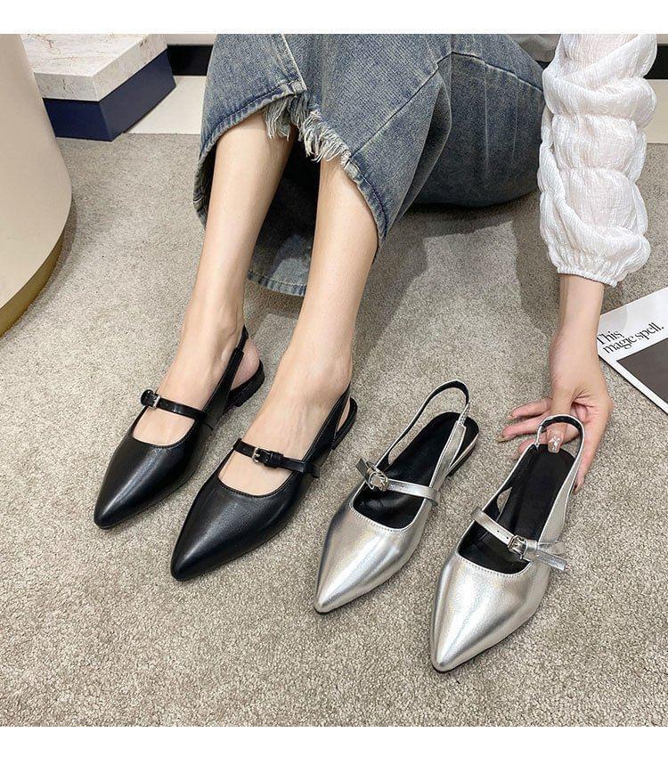 Pointed Toe Plain Slingback Mary Jane Flats Product Image