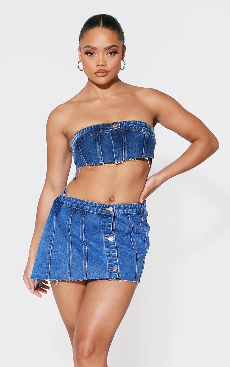 Mid Blue Wash Extreme Cropped Denim Bandeau Top Product Image