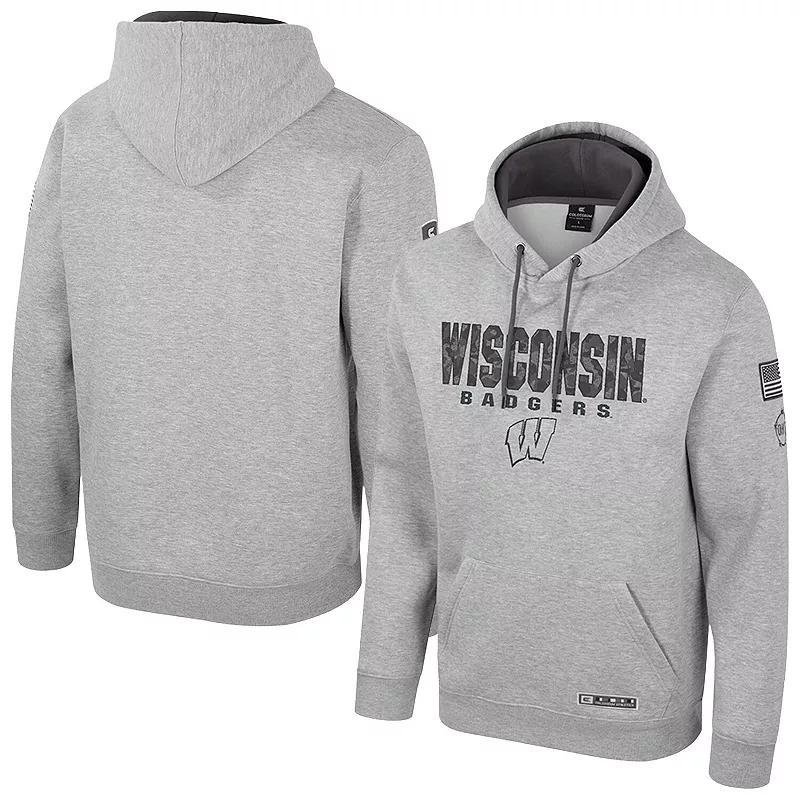 Mens Colosseum Heather Gray Wisconsin Badgers Oorah OHT Military Appreciation Pullover Hoodie product image