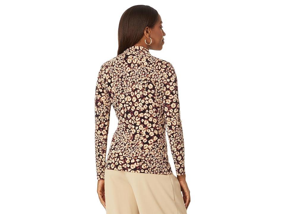 DKNY Long Sleeve Side Wrap Knit Top (Cashew Multi) Women's Blouse Product Image