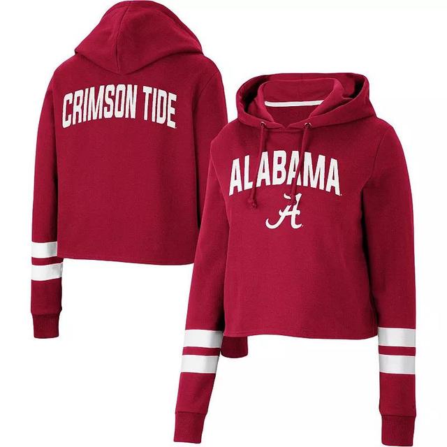 Womens Colosseum Crimson Alabama Crimson Tide Throwback Stripe Cropped Pullover Hoodie Product Image