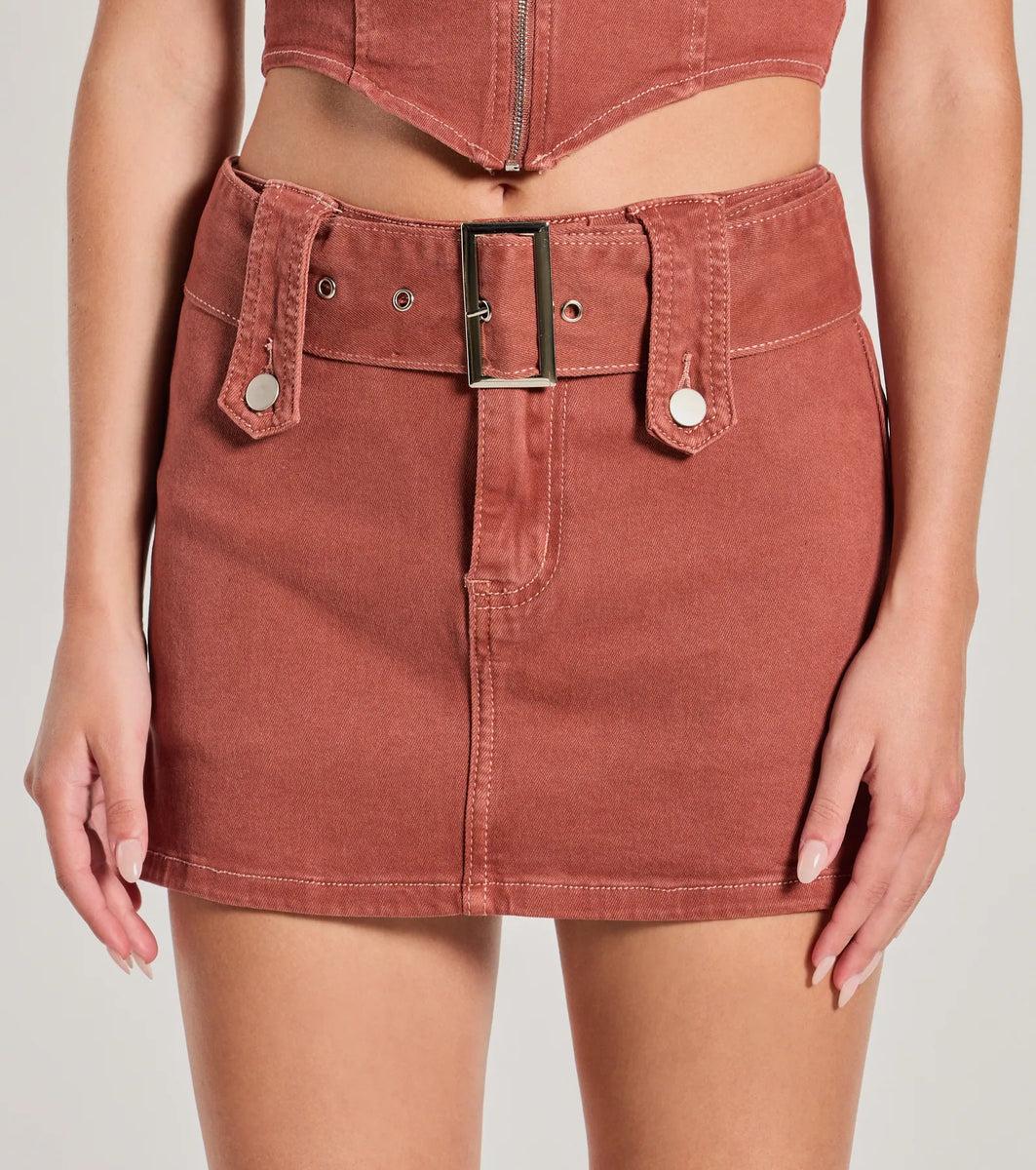 Carefree Cool Mid Rise Belted Denim Skort Product Image