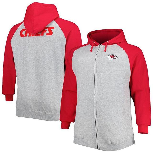 Mens Heather Gray Kansas City Chiefs Big & Tall Fleece Raglan Full-Zip Hoodie Jacket Product Image