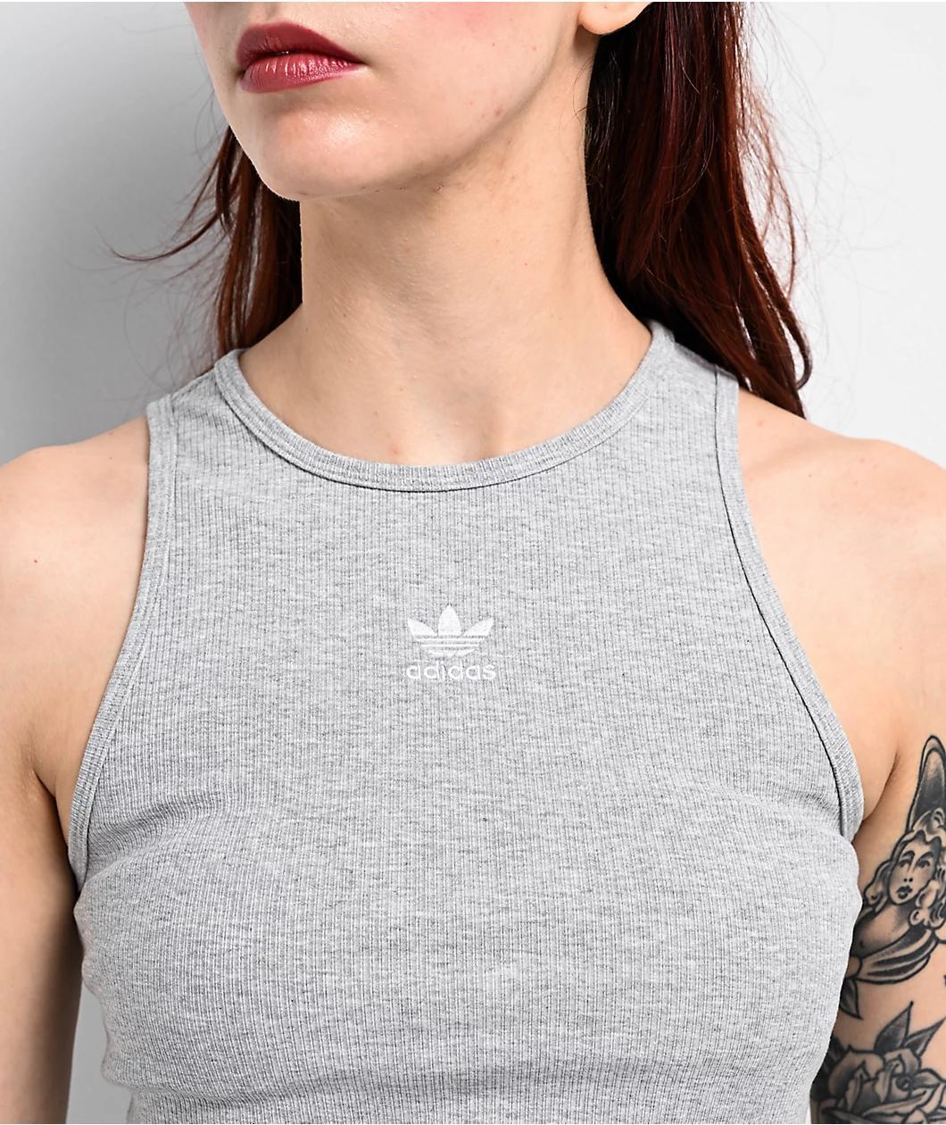 adidas Essentials Grey Ribbed Tank Top Product Image