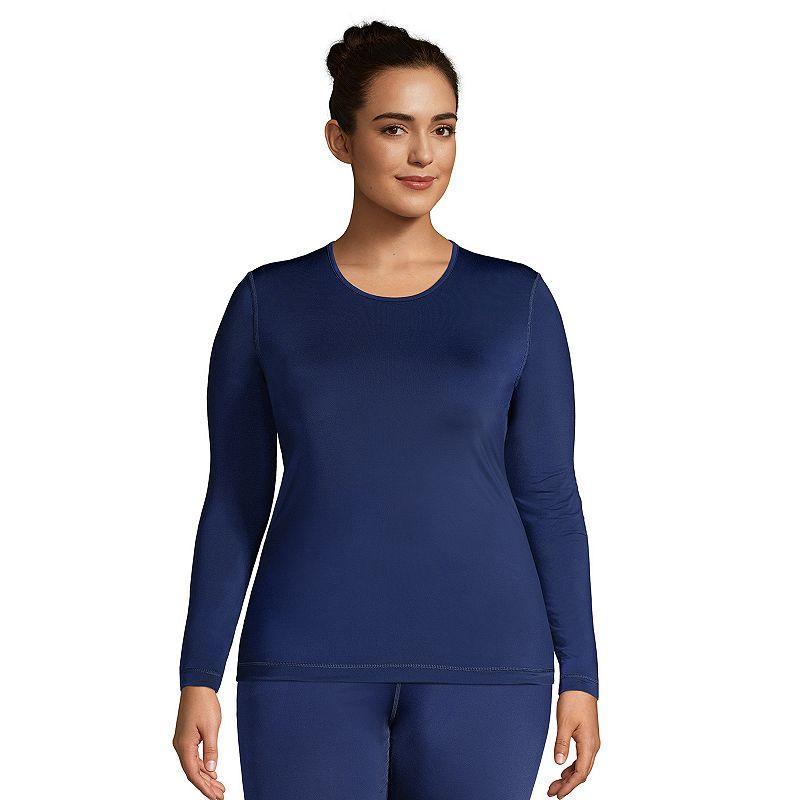 Plus Size Lands End Thermaskin Heat Crewneck Undershirt, Womens Deep Blue Product Image