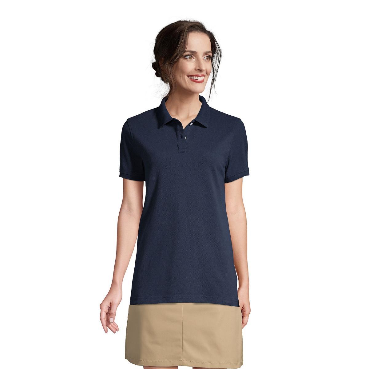 Womens Lands End School Uniform Short Sleeve Mesh Polo Shirt Blue Product Image