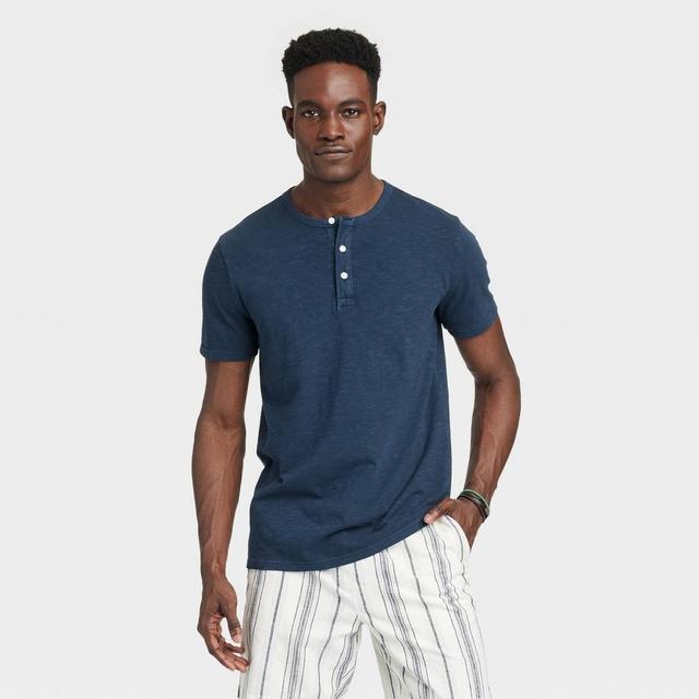 Mens Short Sleeve Henley T-Shirt - Goodfellow & Co Navy Blue XL Product Image