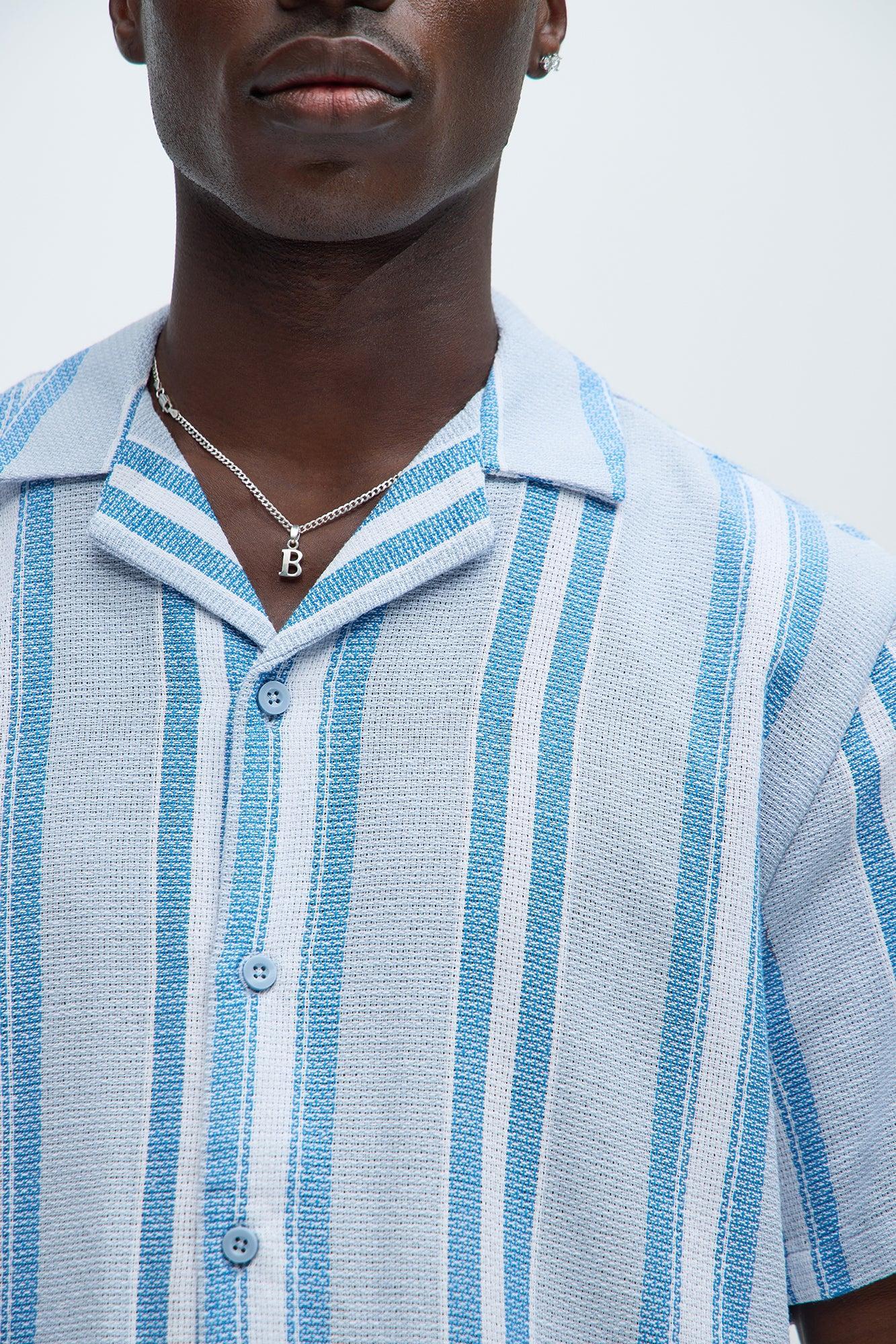 Striped Down Shirt - Light Blue Product Image