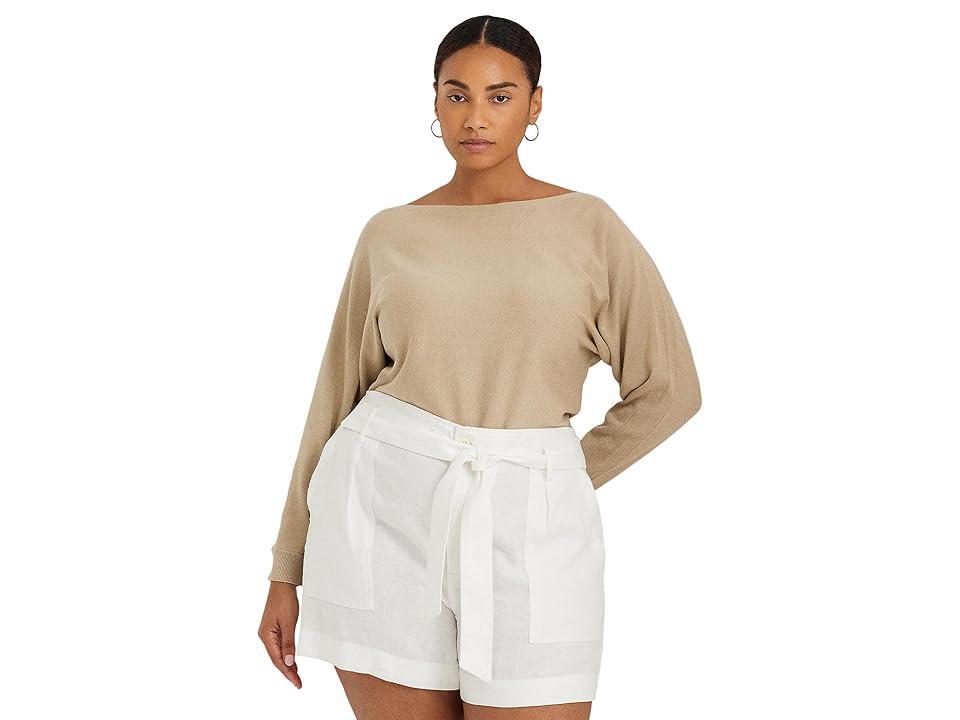 Lauren Ralph Lauren Plus-Size Cotton-Blend Dolman-Sleeve Sweater (Birch Tan) Women's Sweater Product Image