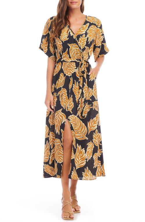 Karen Kane Leaf Print Faux Wrap Midi Dress Product Image