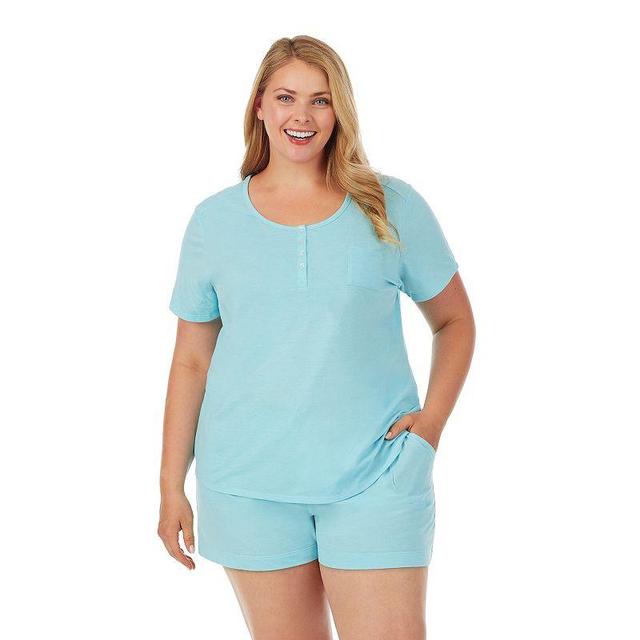 Plus Size Cuddl Duds Essentials Pajama Tee & Pajama Boxers Sleep Set, Womens Aqua Grey Product Image