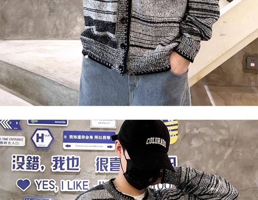 Round Neck Striped Cardigan Product Image