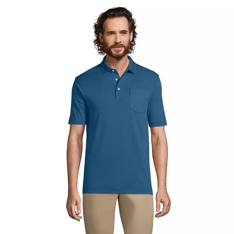 Big & Tall Lands End Super Soft Supima Pocket Polo, Mens Deep Green Product Image