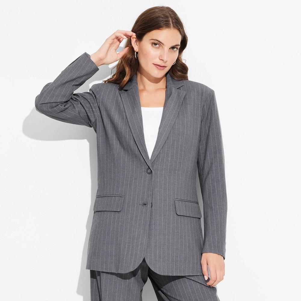 Women's Oversized Blazer - Wild Fable™ Gray Pinstripe S Product Image