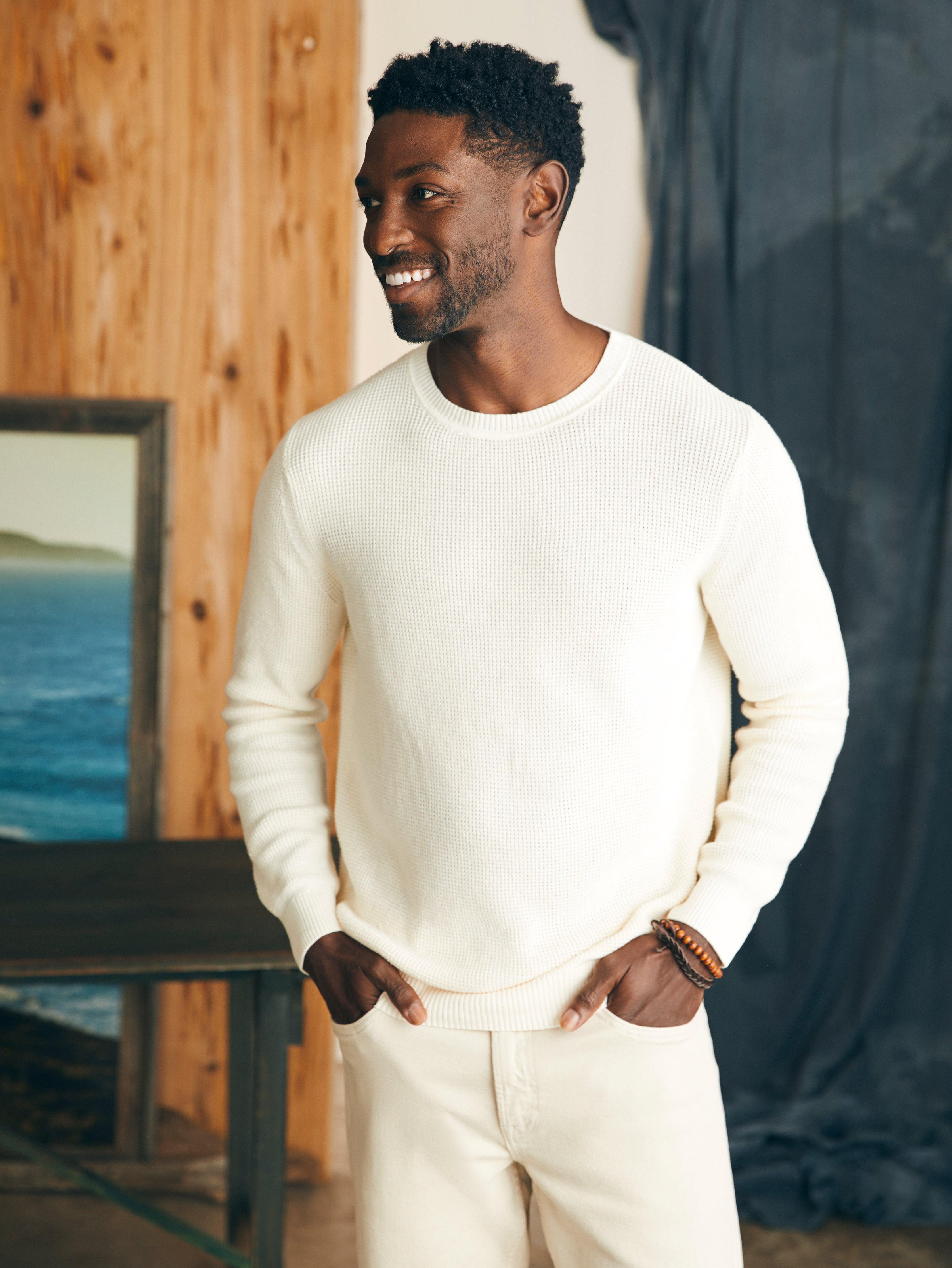 Sunwashed Crewneck Sweater - White Shell Male Product Image