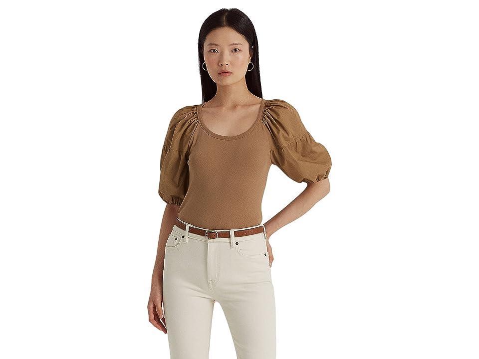 Lauren Ralph Lauren Women's Stretch Cotton Puff Sleeve T-Shirt, Tan, Xs Product Image