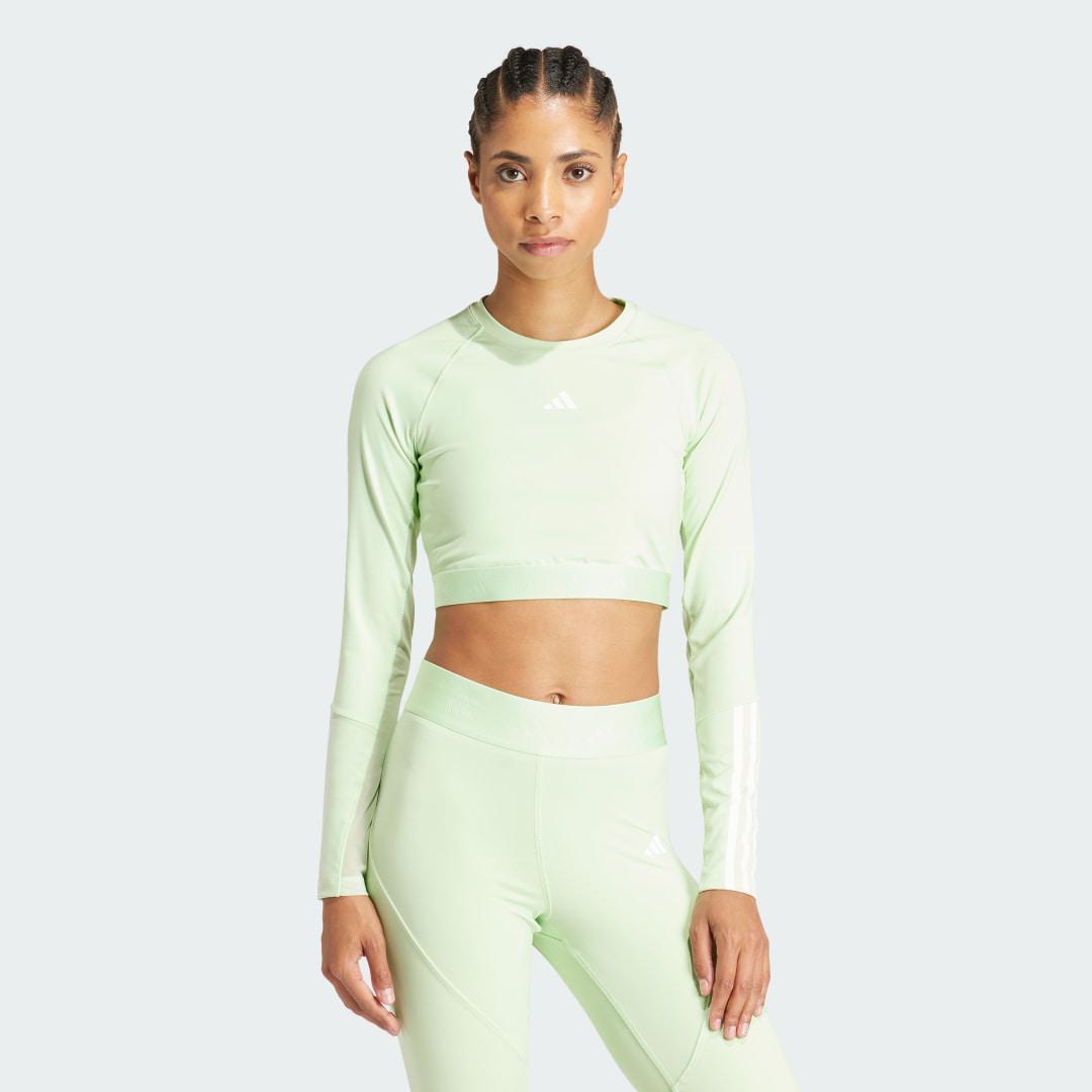 adidas Hyperglam Training Cropped Long Sleeve Tee Semi Green Spark XL Womens Product Image