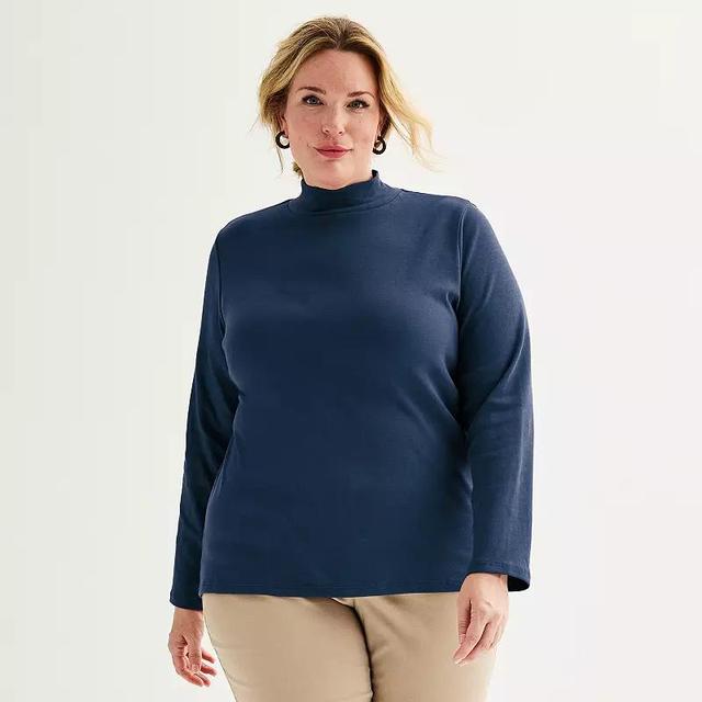 Plus Size Croft & Barrow Essential Long-Sleeve Mockneck Top, Womens Product Image