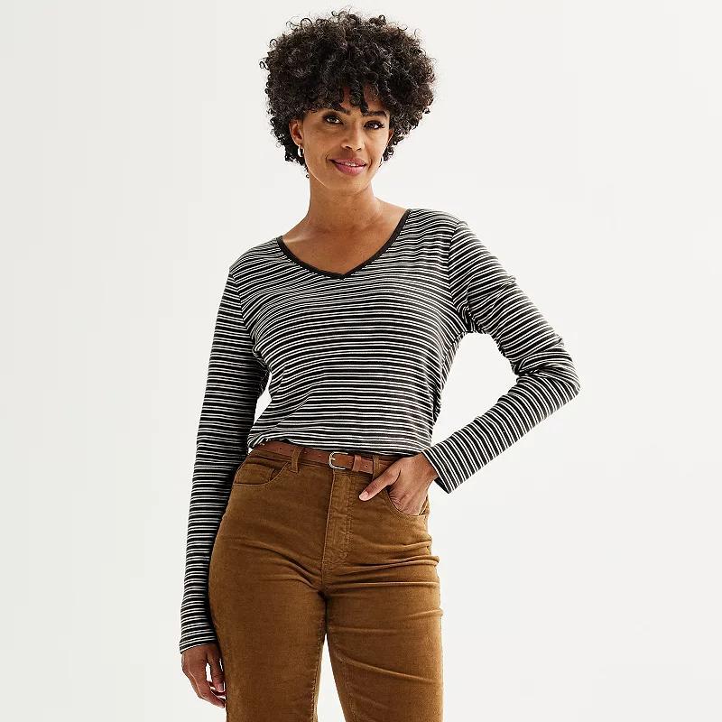 Petite Croft & Barrow Essential Long-Sleeve V-Neck Top, Womens product image