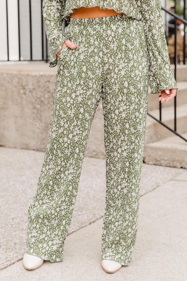 Moments We Live For Green Floral Textured Pants FINAL SALE Product Image