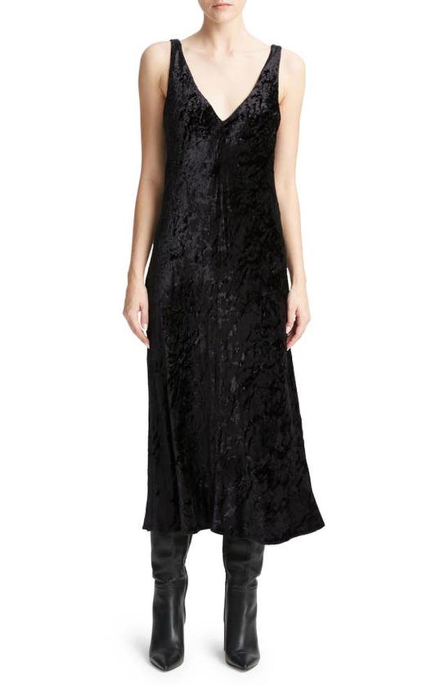 Textured V-neck Mini Slip Dress In Black Product Image