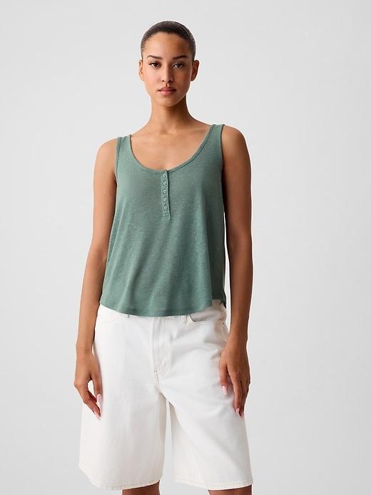 Linen-Blend Henley Tank Top Product Image